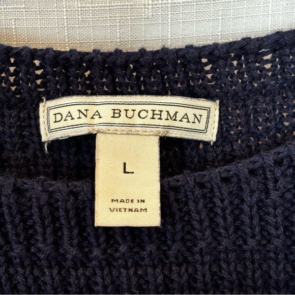 Dana Buchman Fringe Sweater Navy Blue and Tan Size L - Picture 3 of 5